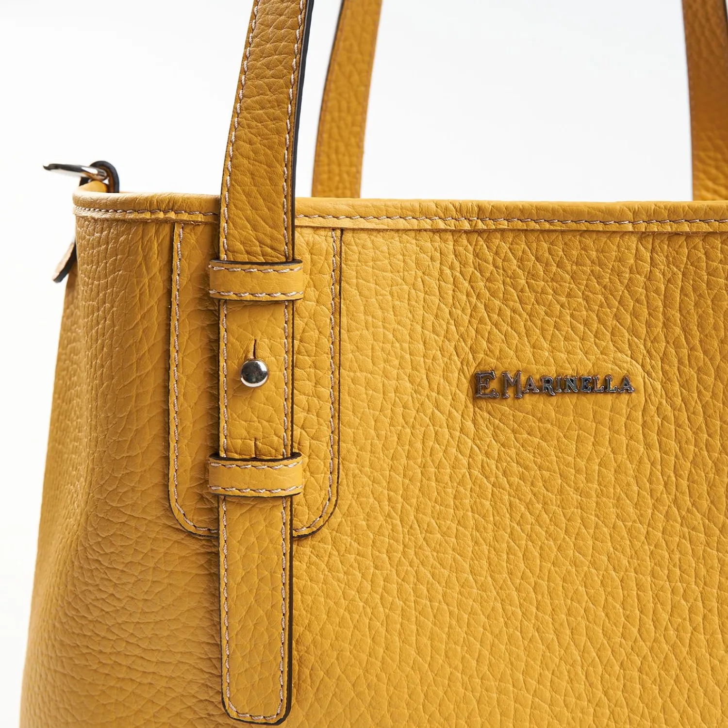 Yellow Textured Leather Midi Tote Bag>E.Marinella Outlet