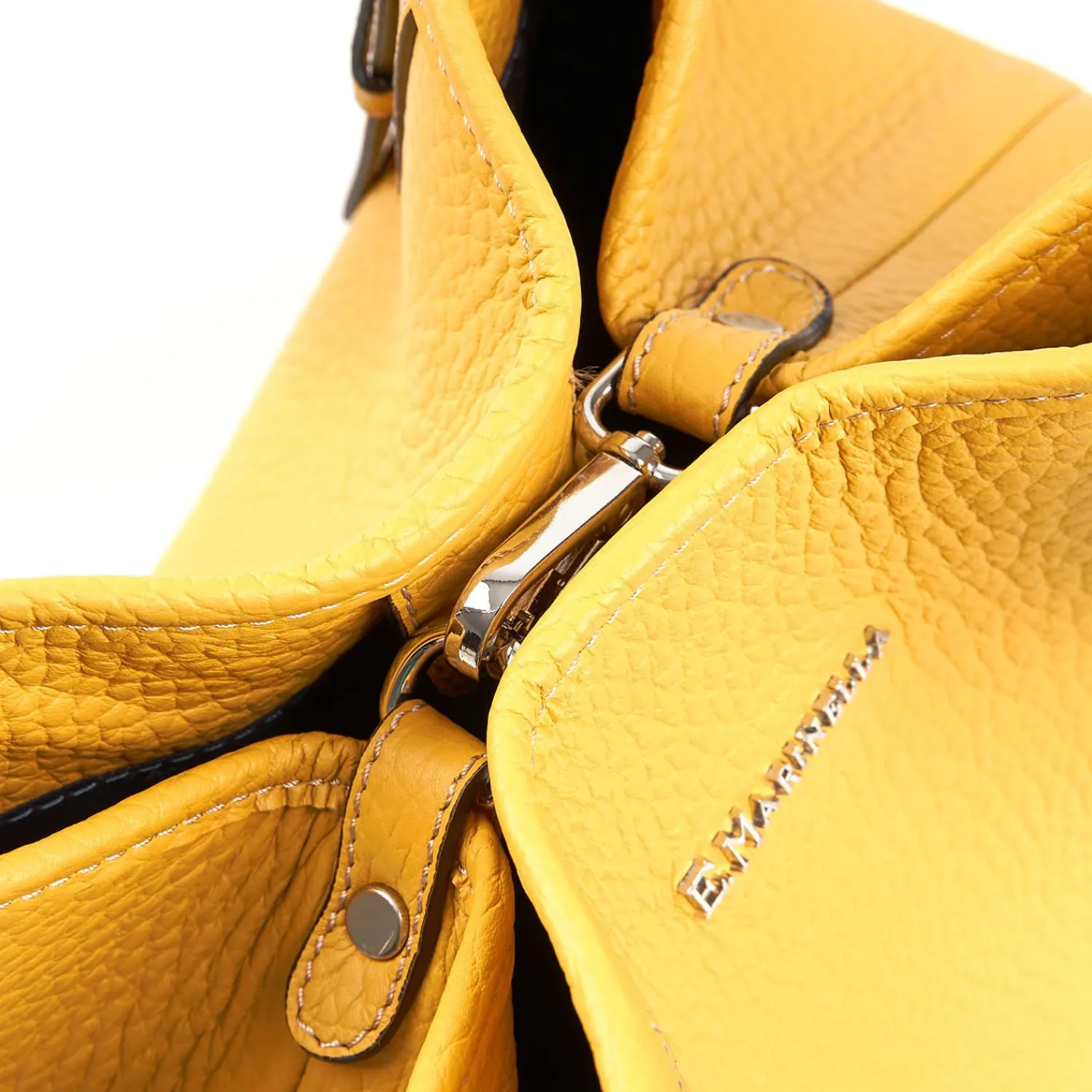Yellow Textured Leather Midi Tote Bag>E.Marinella Outlet